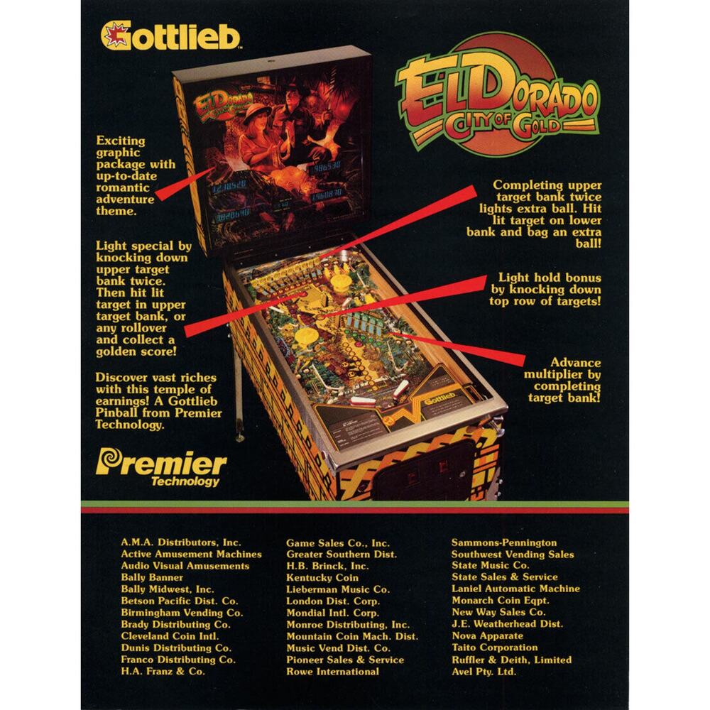 Eldorado City Of Gold Pinball Flyer Original 1984 Western Artwork Vintage Retro